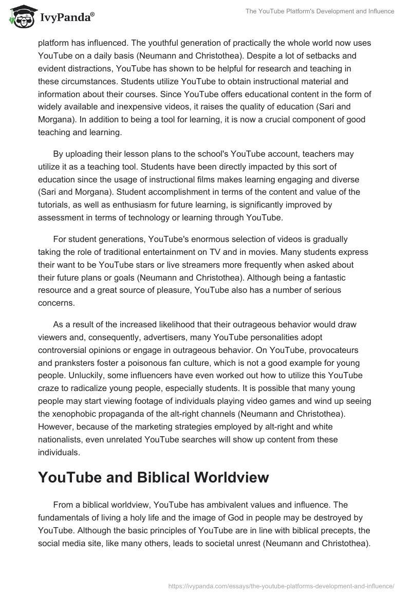 The YouTube Platform's Development and Influence. Page 2