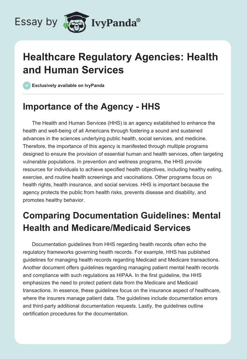 Healthcare Regulatory Agencies: Health and Human Services. Page 1