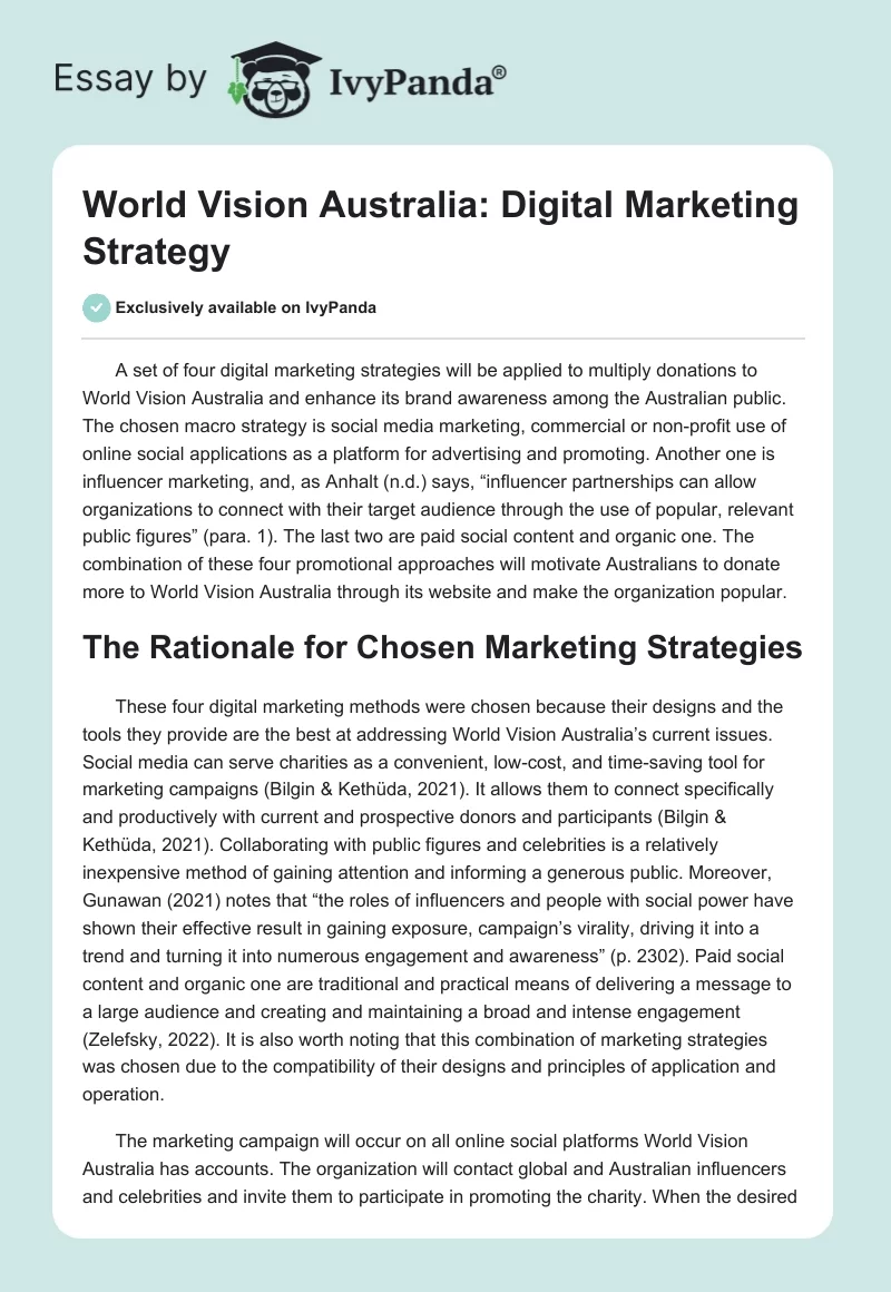 World Vision Australia: Digital Marketing Strategy. Page 1
