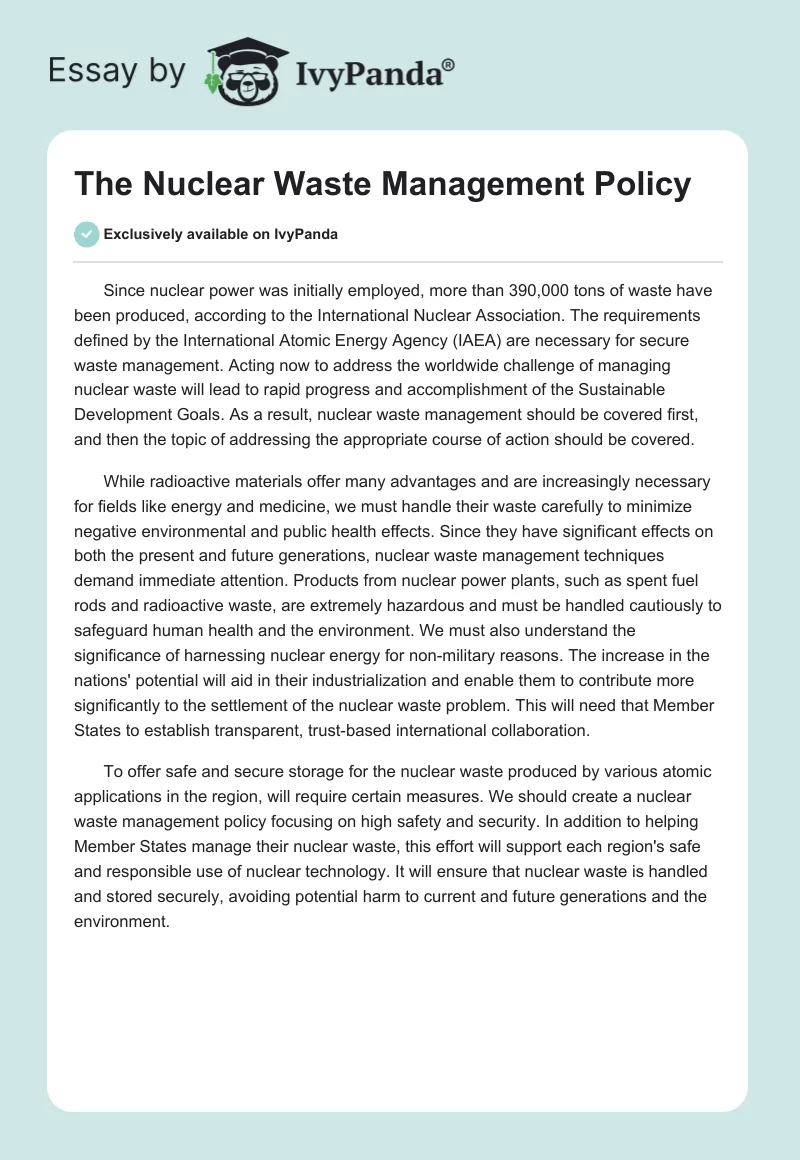 The Nuclear Waste Management Policy. Page 1