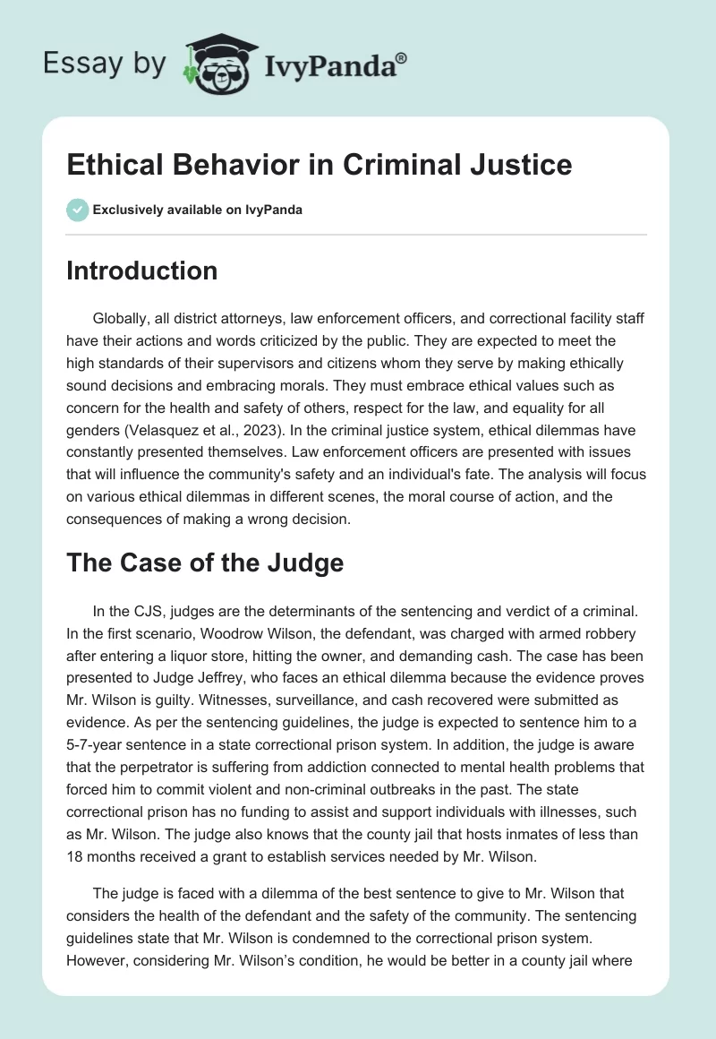 Ethical Behavior in Criminal Justice. Page 1