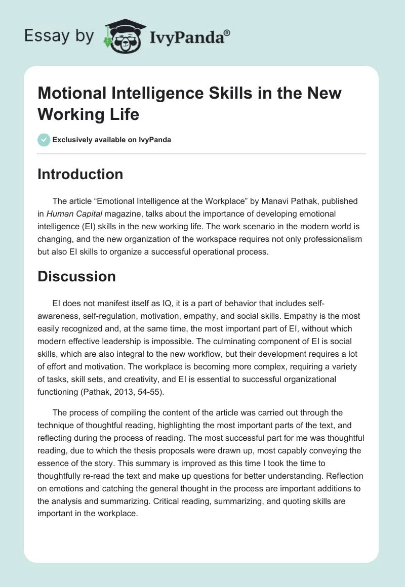 Motional Intelligence Skills in the New Working Life. Page 1