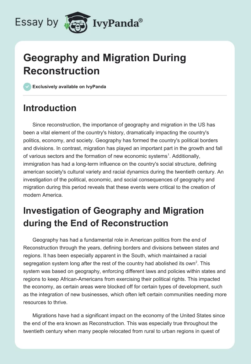 Geography and Migration During Reconstruction. Page 1