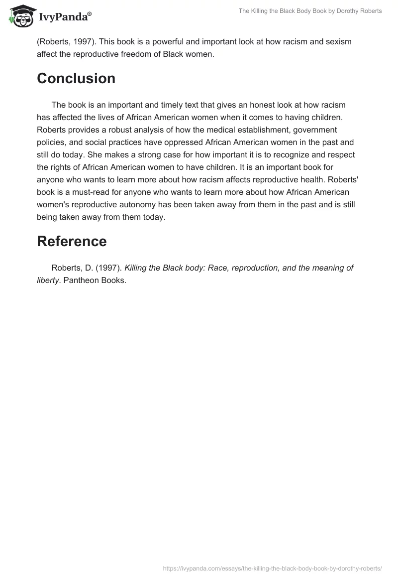 The "Killing the Black Body" Book by Dorothy Roberts. Page 4
