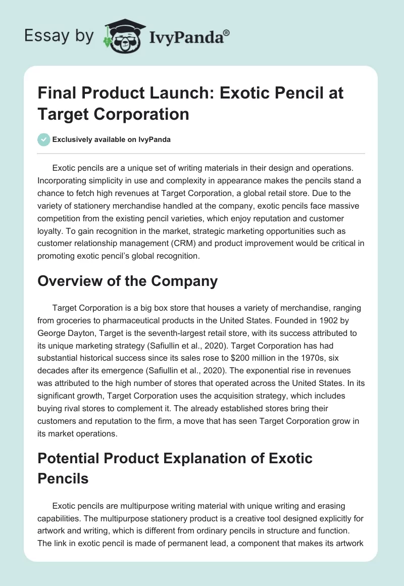 Final Product Launch: Exotic Pencil at Target Corporation. Page 1