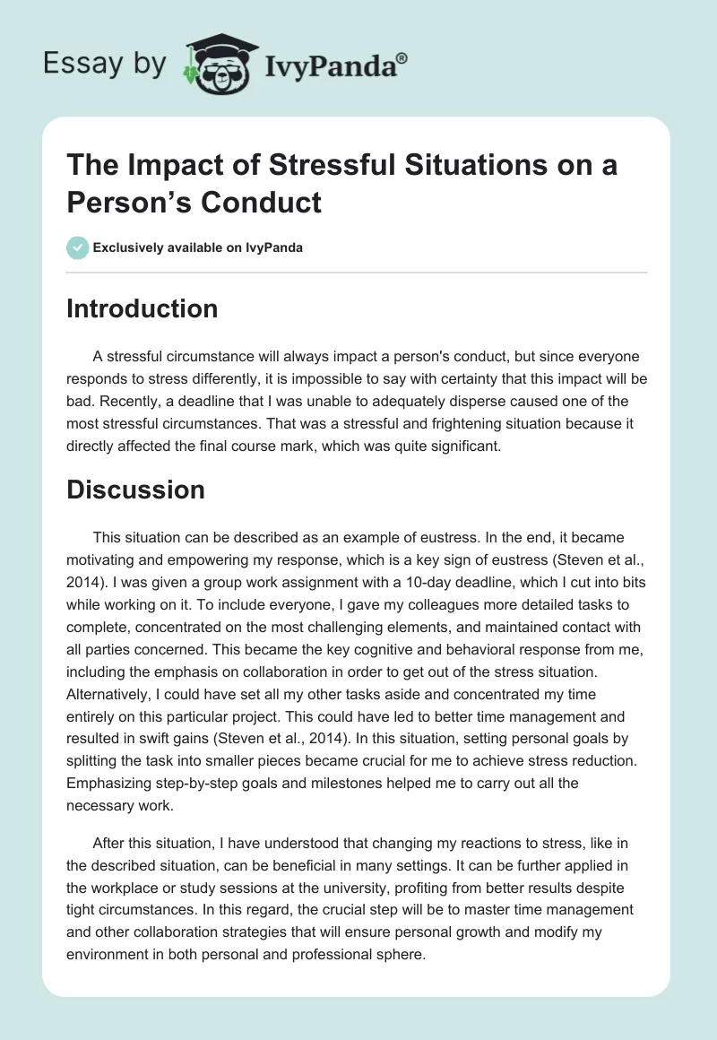 The Impact of Stressful Situations on a Person’s Conduct. Page 1