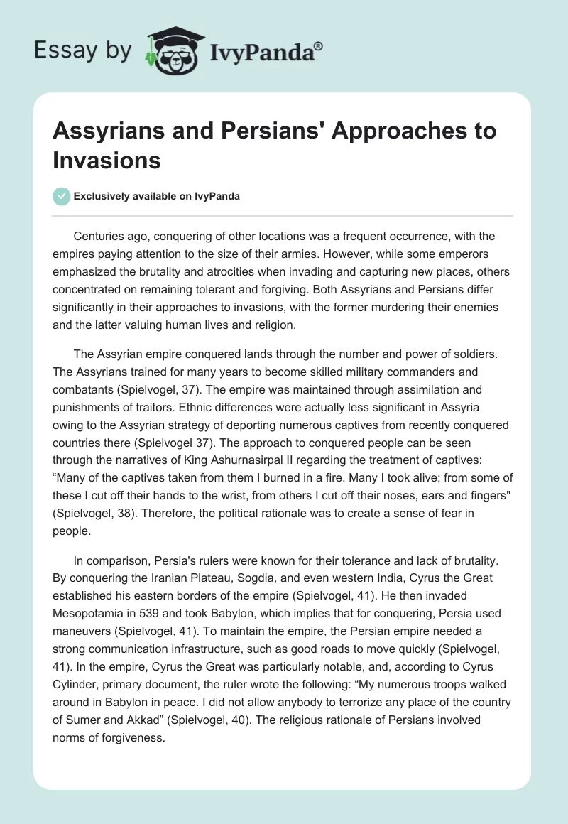 Assyrians and Persians' Approaches to Invasions. Page 1