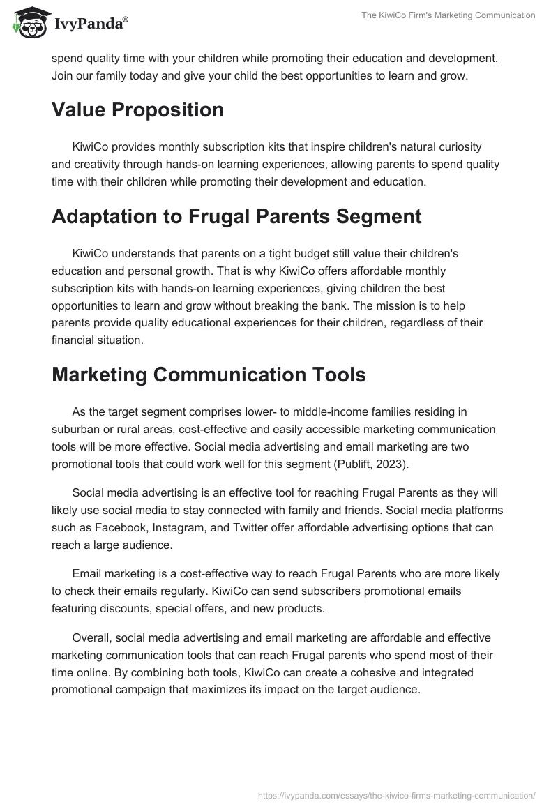 The KiwiCo Firm's Marketing Communication. Page 2