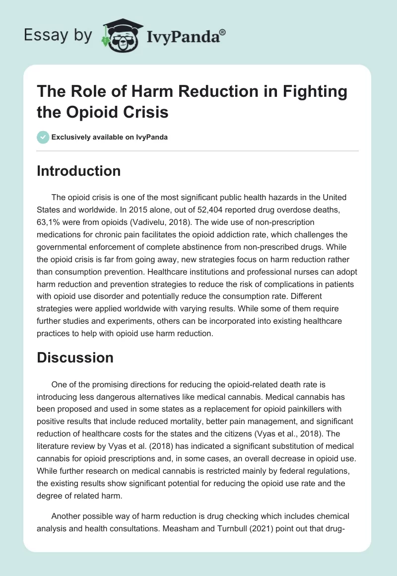 The Role of Harm Reduction in Fighting the Opioid Crisis. Page 1