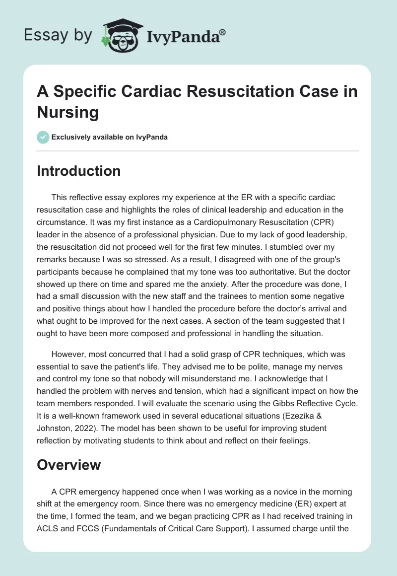 A Specific Cardiac Resuscitation Case in Nursing. Page 1