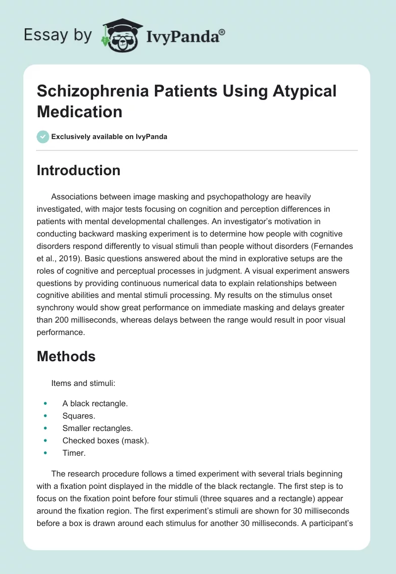 Schizophrenia Patients Using Atypical Medication. Page 1