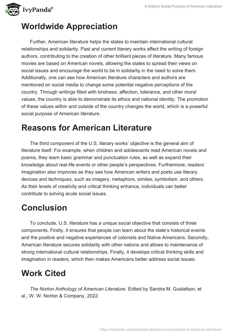 A Distinct Social Purpose of American Literature. Page 2