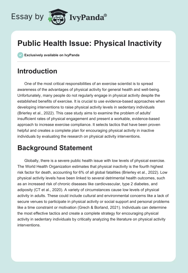 Public Health Issue: Physical Inactivity. Page 1