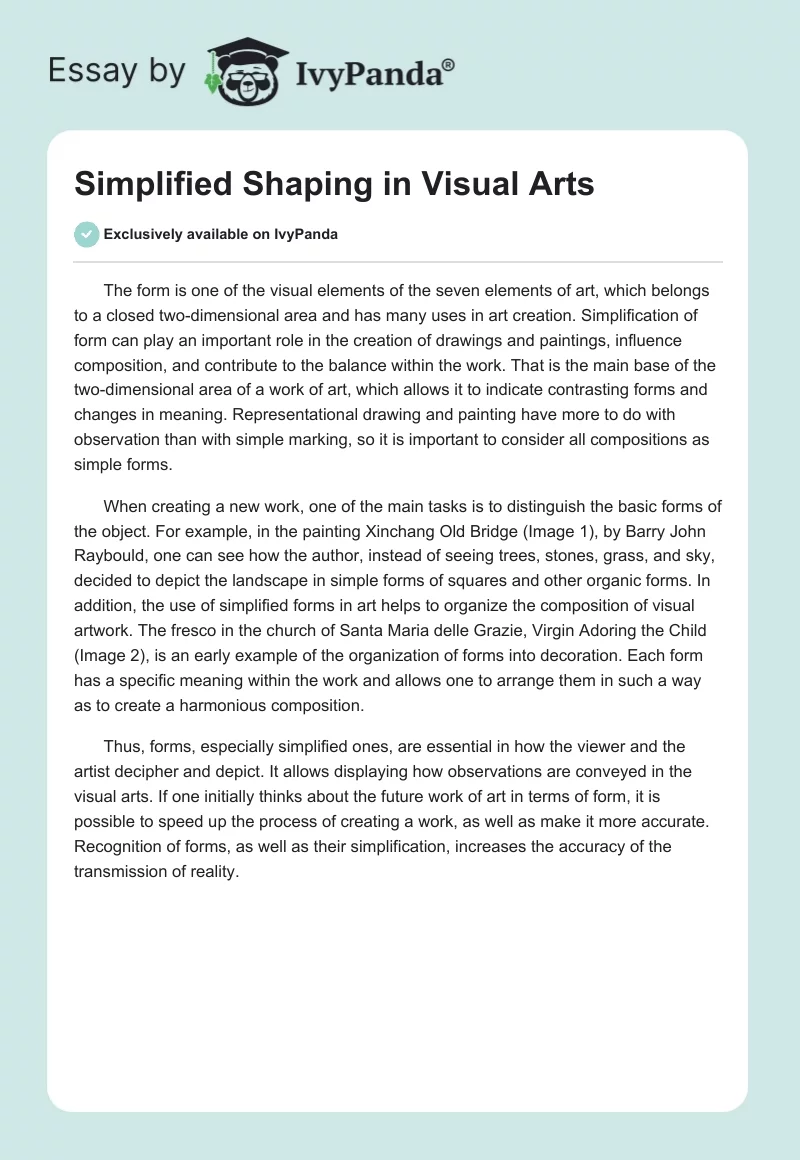 Simplified Shaping in Visual Arts. Page 1