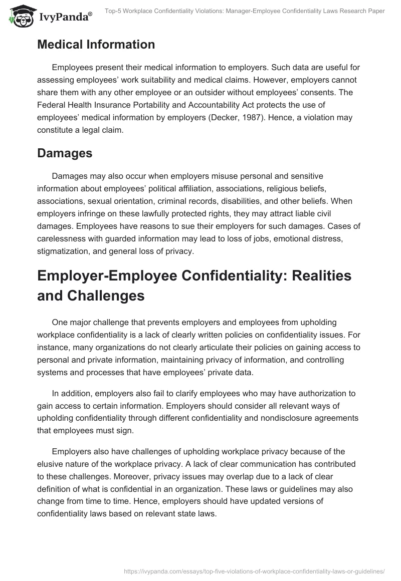 Top-5 Workplace Confidentiality Violations: Manager-Employee Confidentiality Laws Research Paper. Page 3