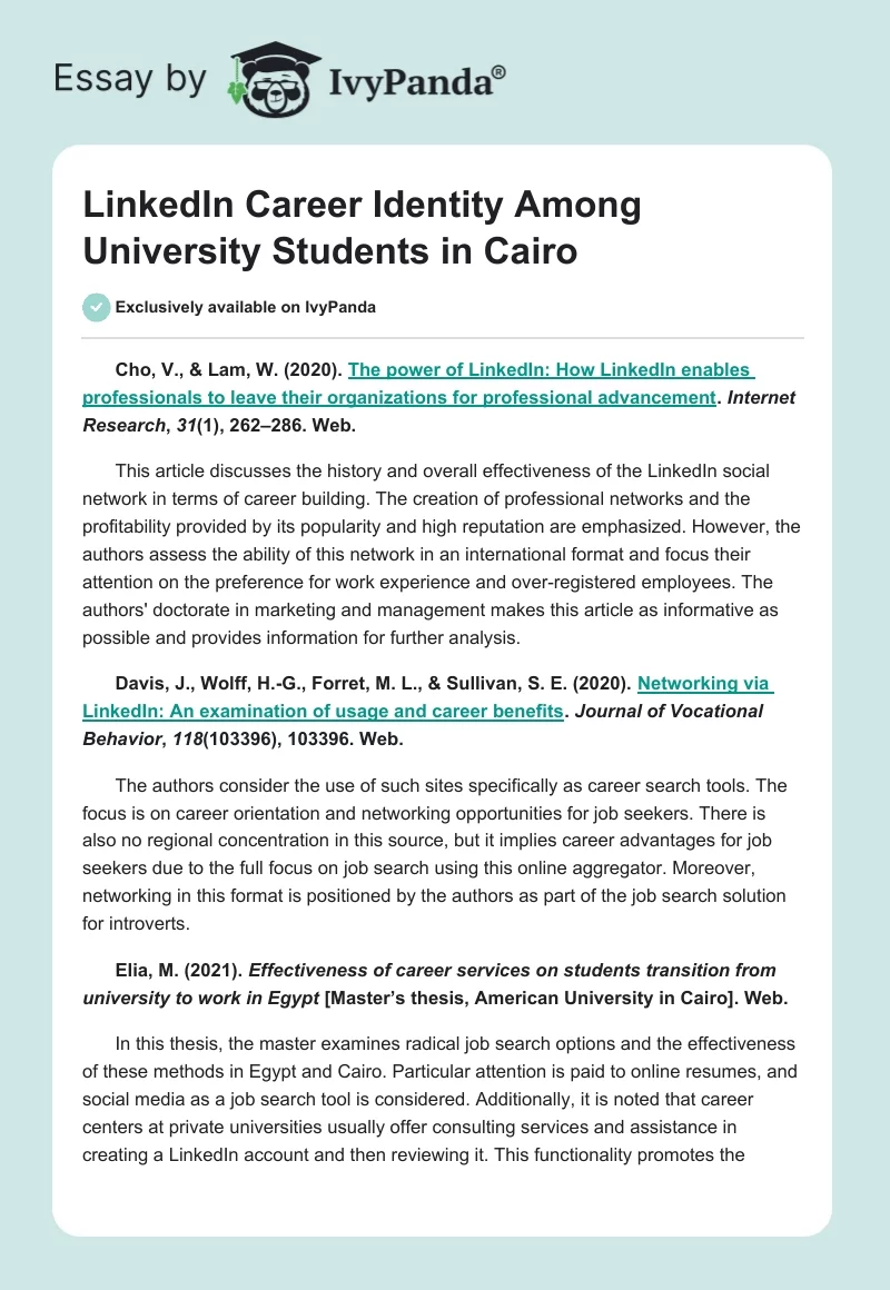 LinkedIn Career Identity Among University Students in Cairo. Page 1