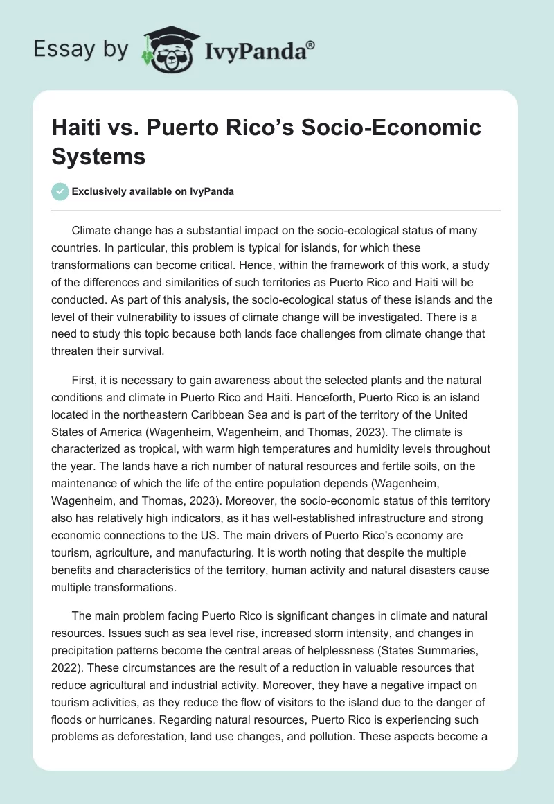 Haiti vs. Puerto Rico’s Socio-Economic Systems. Page 1