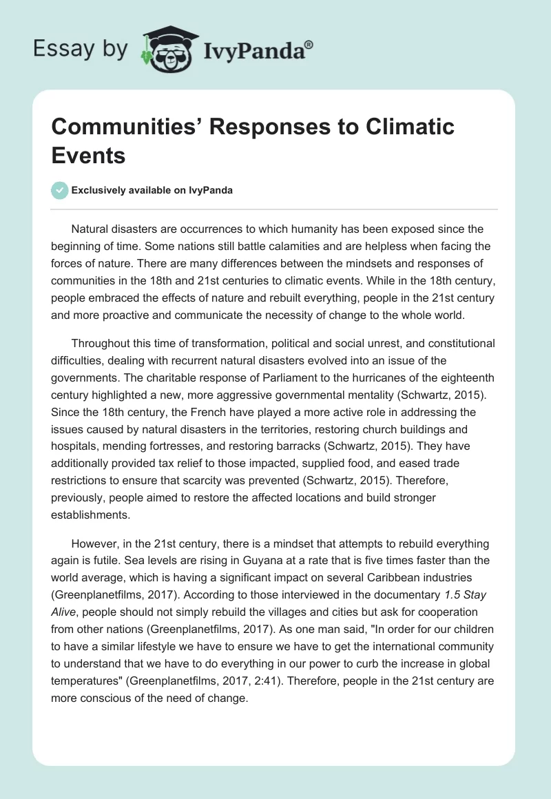Communities’ Responses to Climatic Events. Page 1
