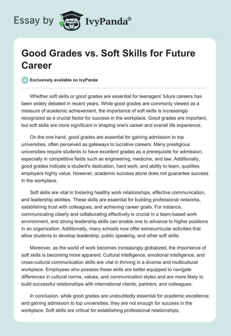 Good Grades vs. Soft Skills for Future Career. Page 1