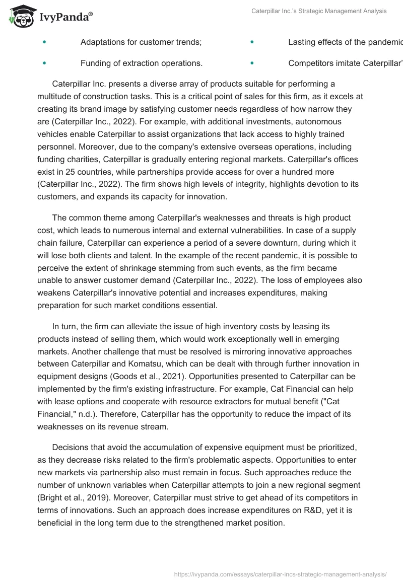 Caterpillar Inc.’s Strategic Management Analysis. Page 2