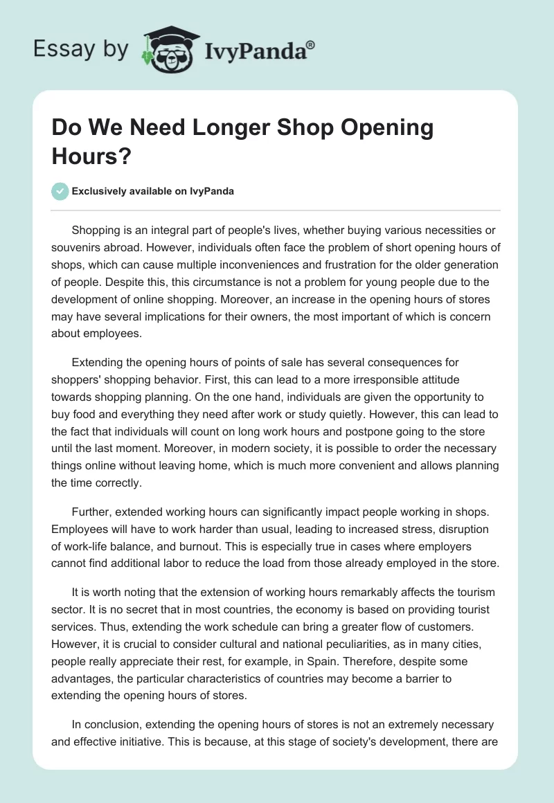 Do We Need Longer Shop Opening Hours?. Page 1