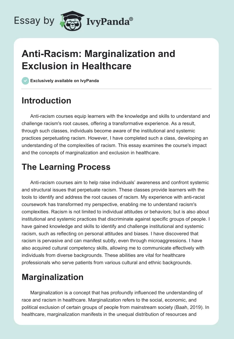 Anti-Racism: Marginalization and Exclusion in Healthcare. Page 1