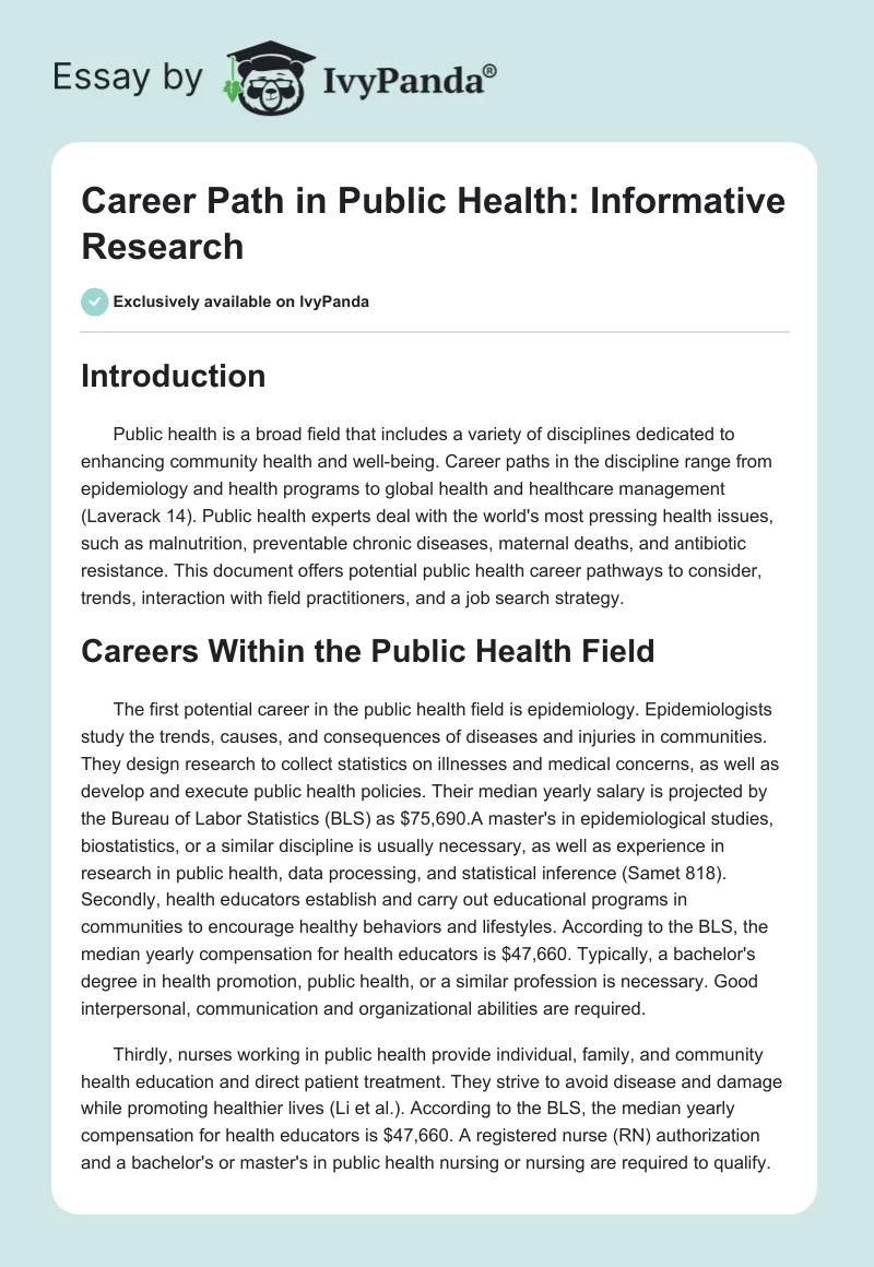 Career Path in Public Health: Informative Research. Page 1