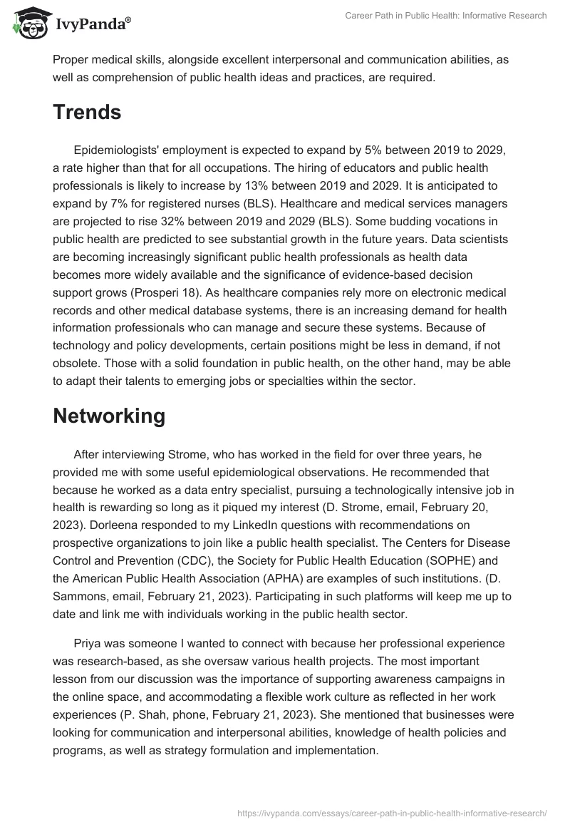 Career Path in Public Health: Informative Research. Page 2