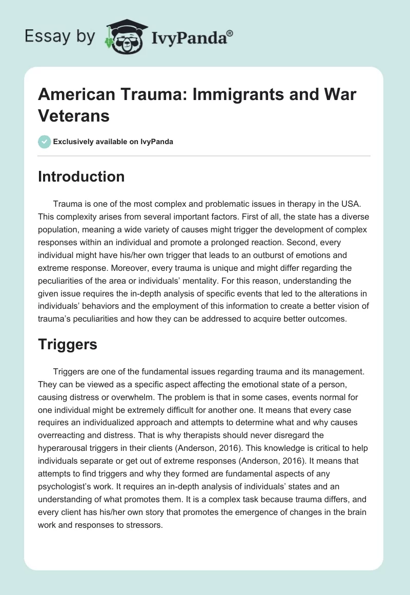 American Trauma: Immigrants and War Veterans. Page 1