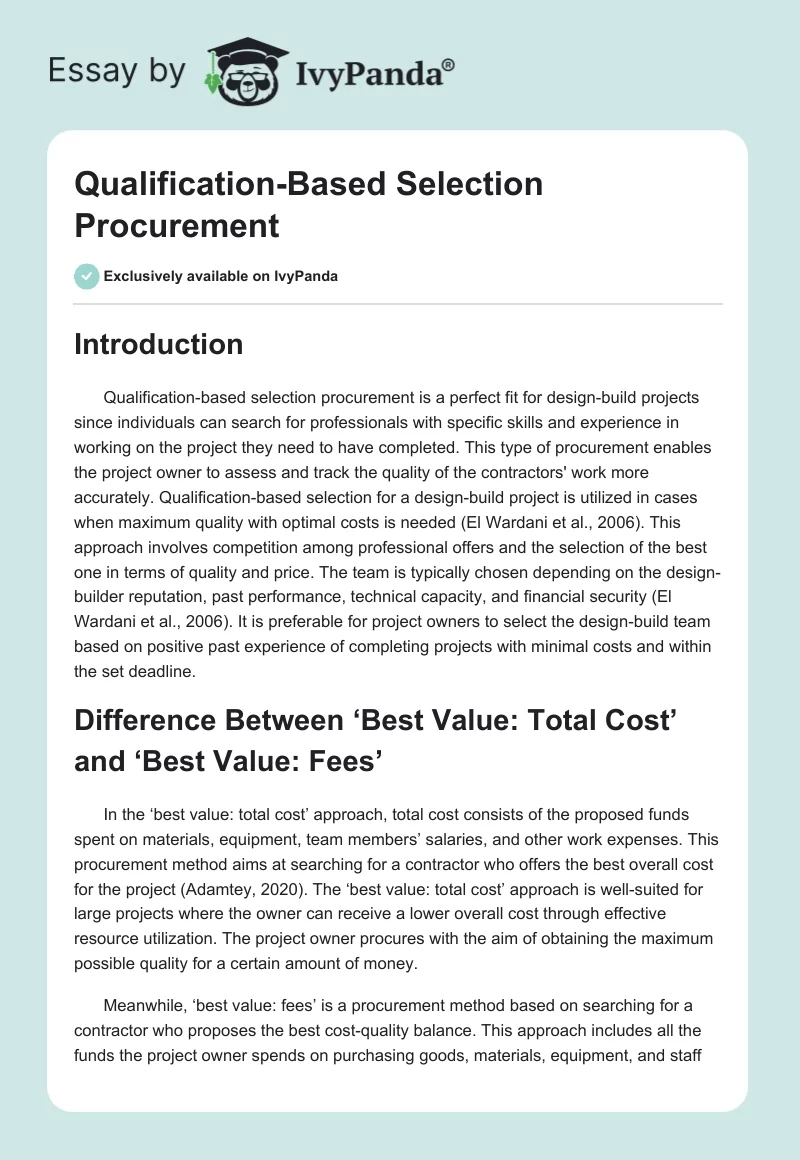 Qualification-Based Selection Procurement. Page 1