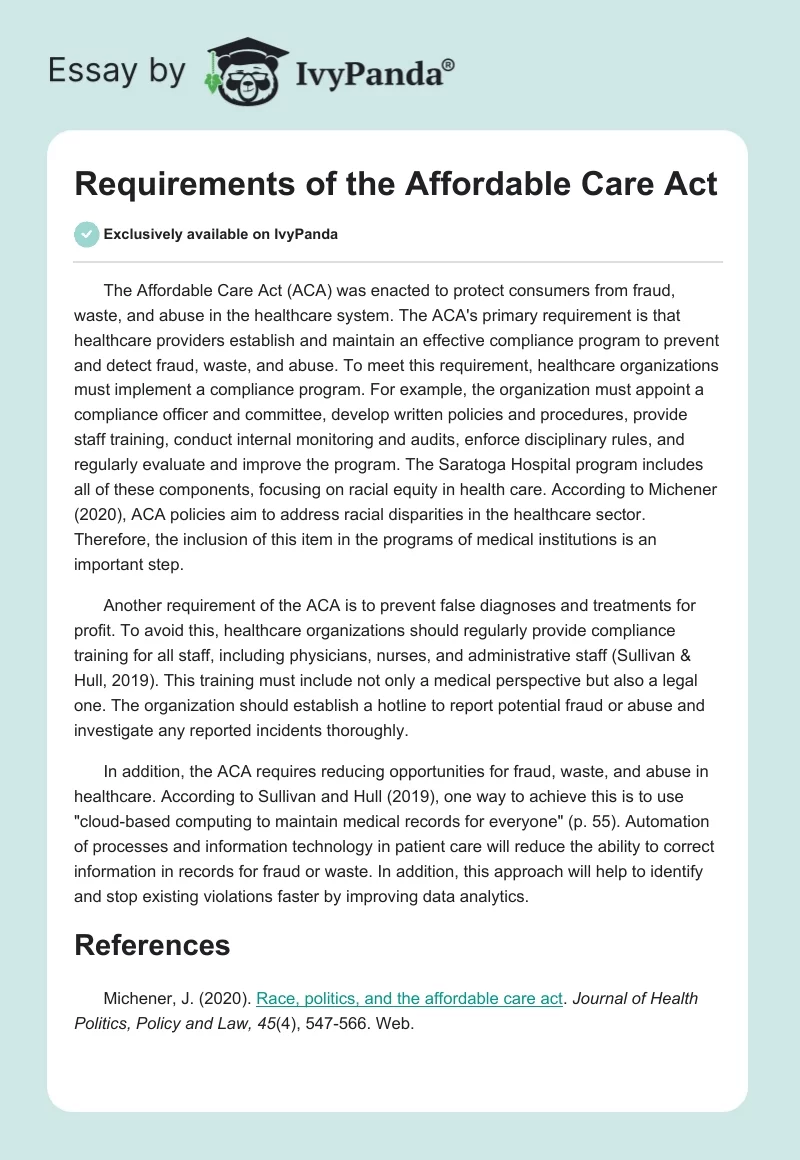 Requirements of the Affordable Care Act. Page 1