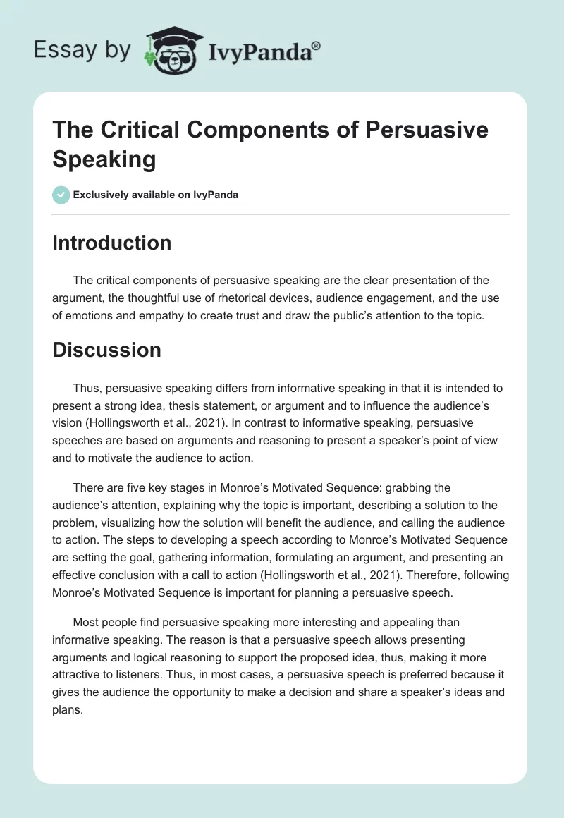 The Critical Components of Persuasive Speaking. Page 1
