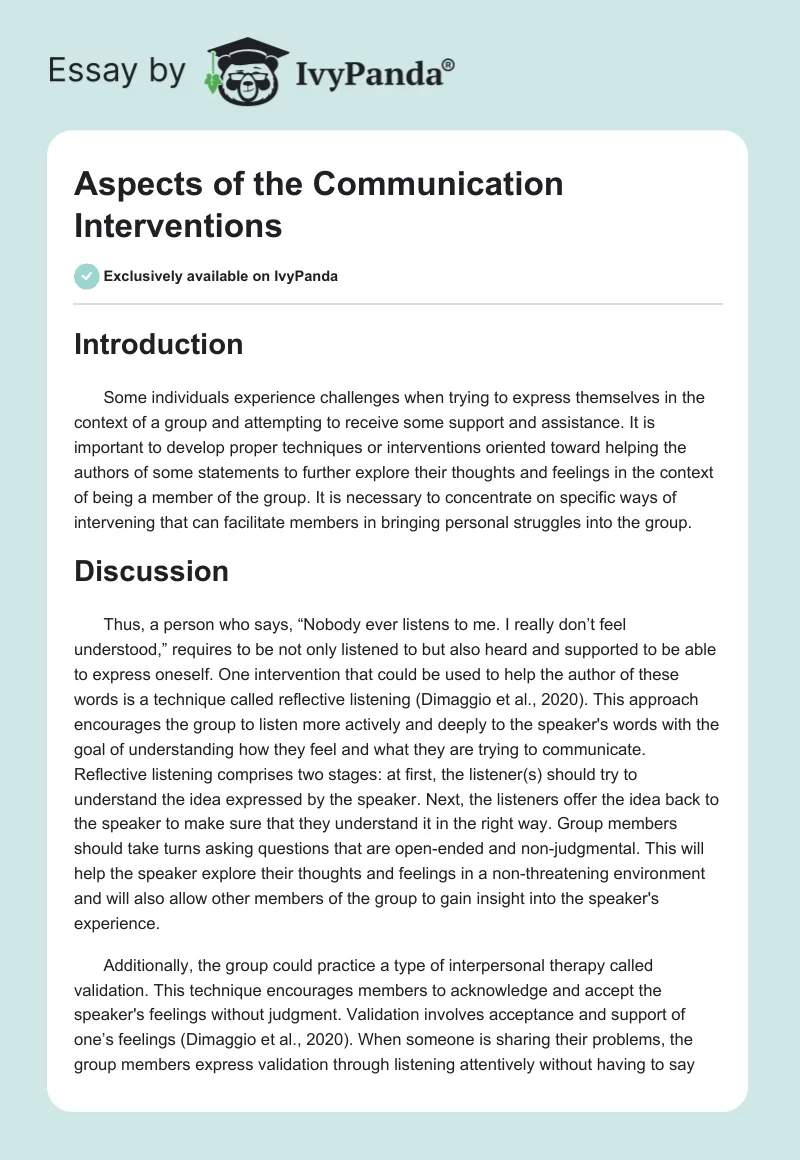 Aspects of the Communication Interventions. Page 1