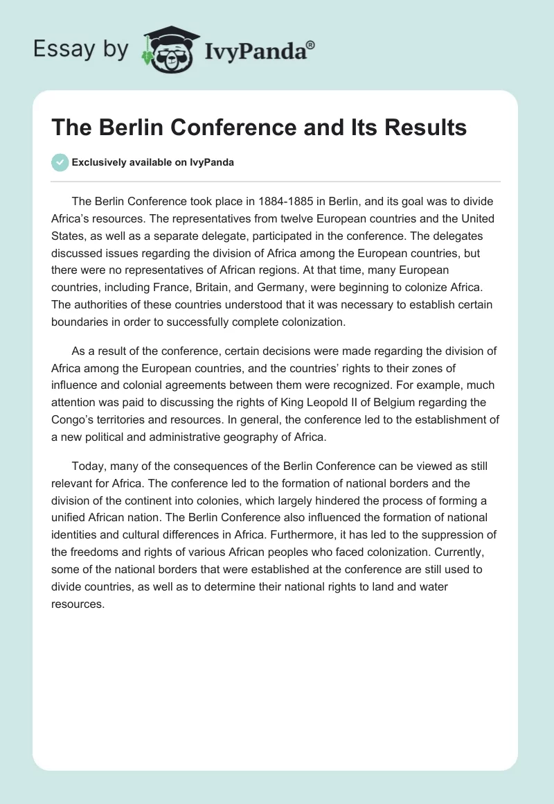 The Berlin Conference and Its Results. Page 1