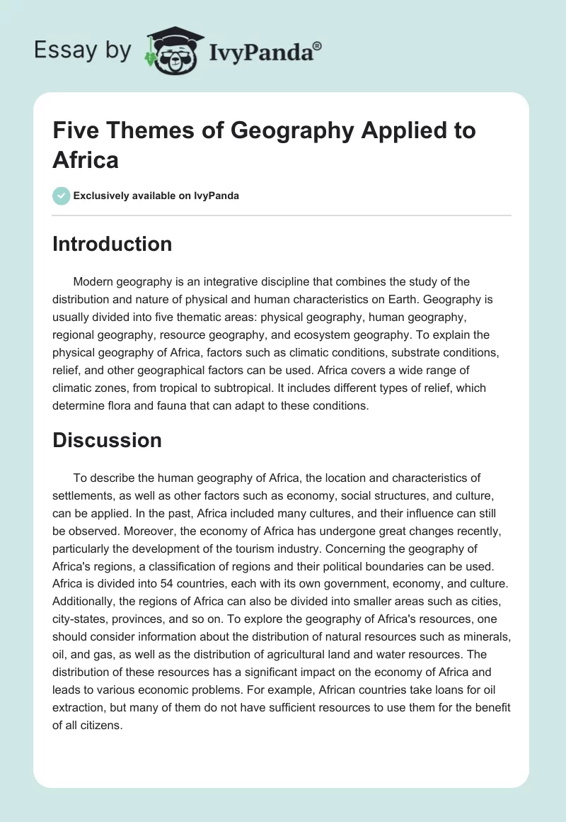 Five Themes of Geography Applied to Africa. Page 1