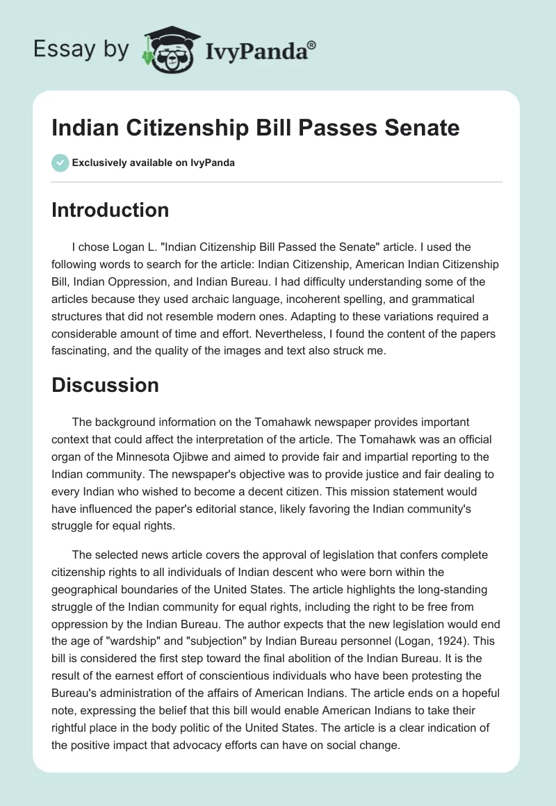 Indian Citizenship Bill Passes Senate. Page 1