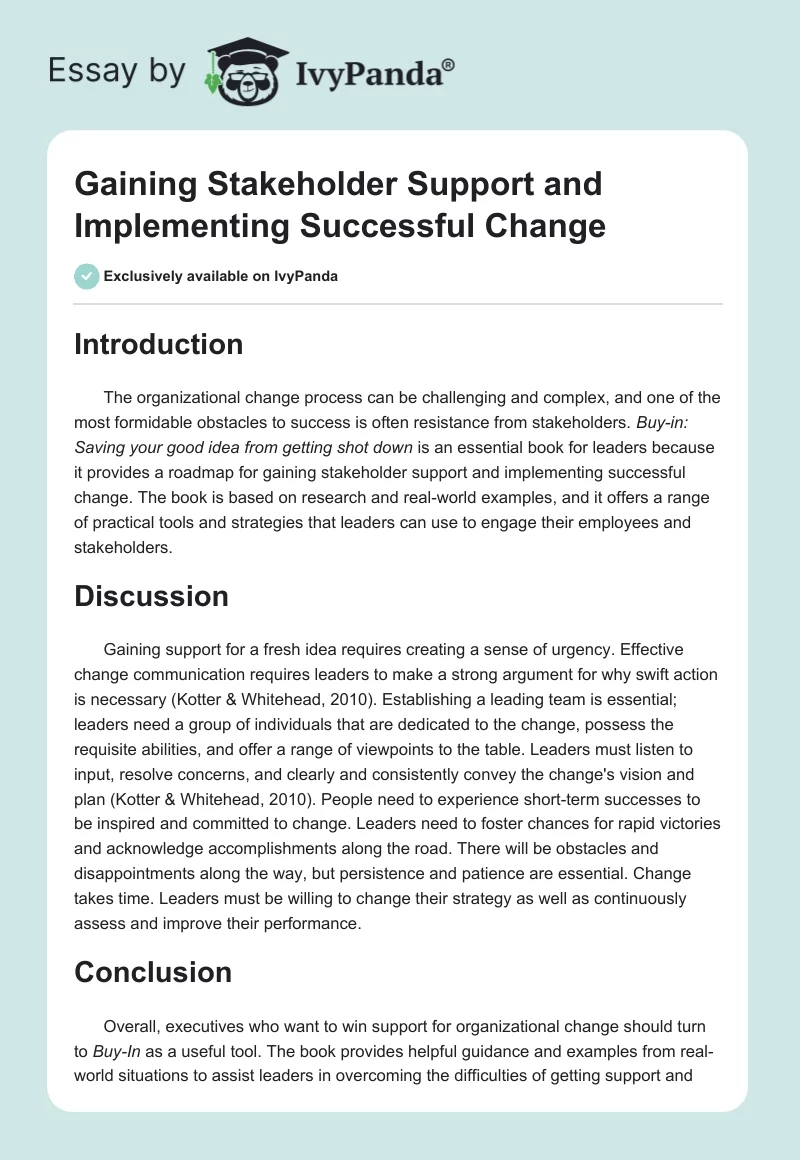 Gaining Stakeholder Support and Implementing Successful Change. Page 1