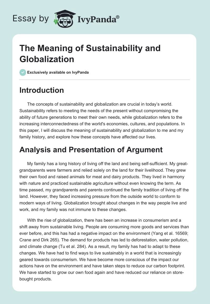 The Meaning of Sustainability and Globalization. Page 1