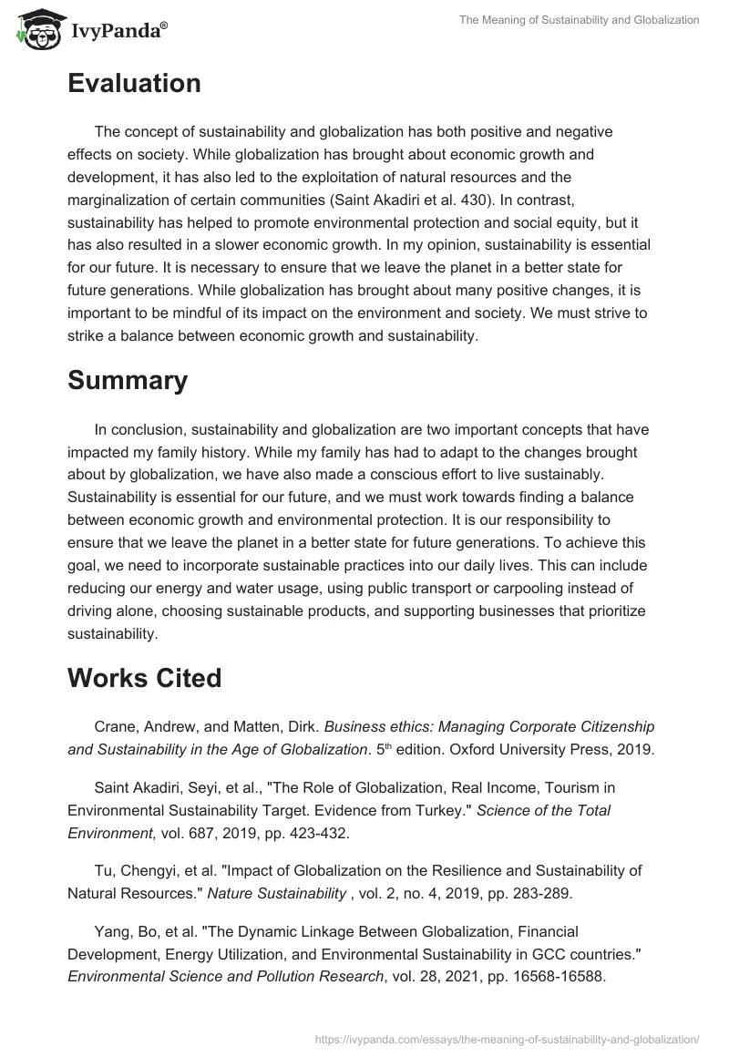 The Meaning of Sustainability and Globalization. Page 2