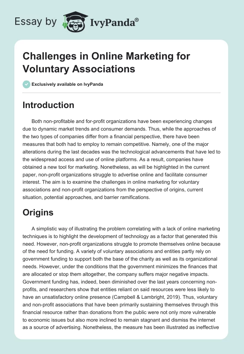 Challenges in Online Marketing for Voluntary Associations. Page 1