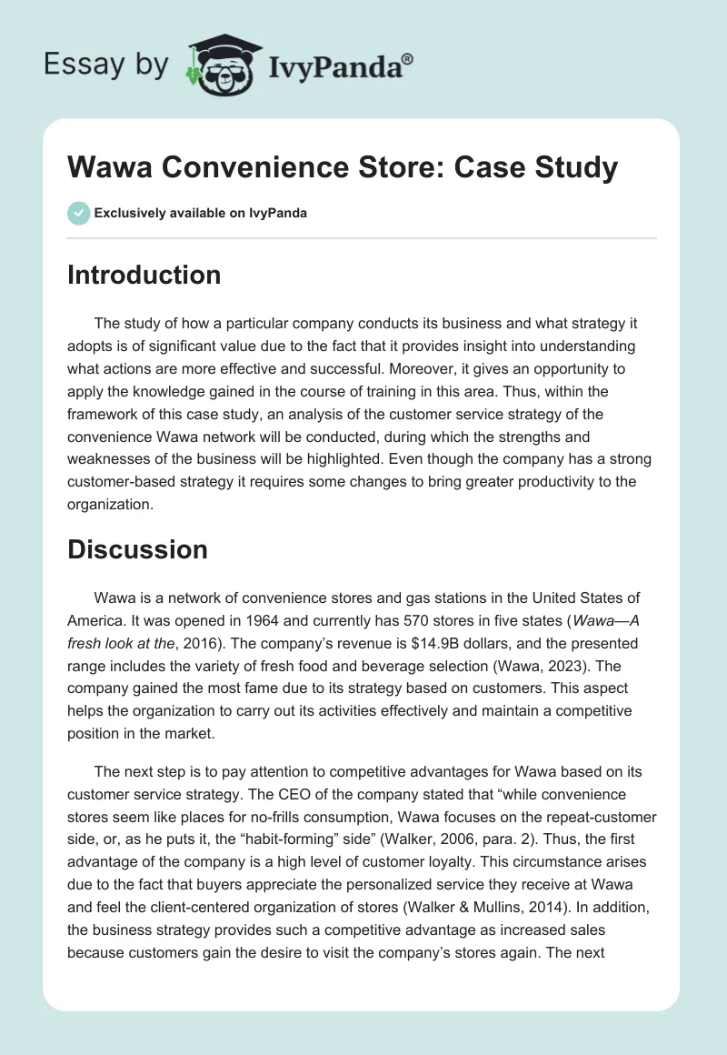 Wawa Convenience Store: Case Study. Page 1