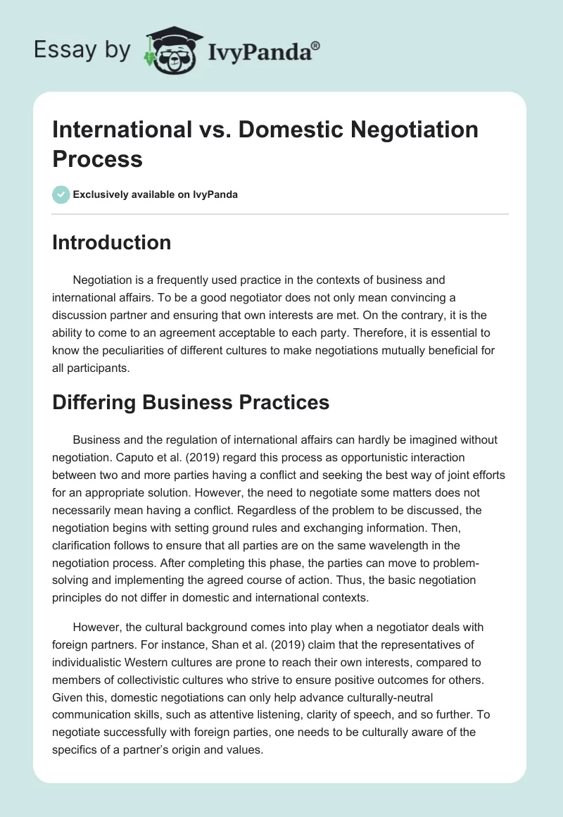 International vs. Domestic Negotiation Process. Page 1