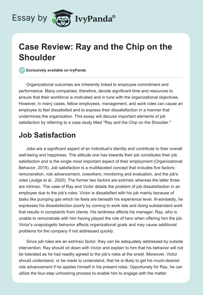 Case Review: Ray and the Chip on the Shoulder. Page 1