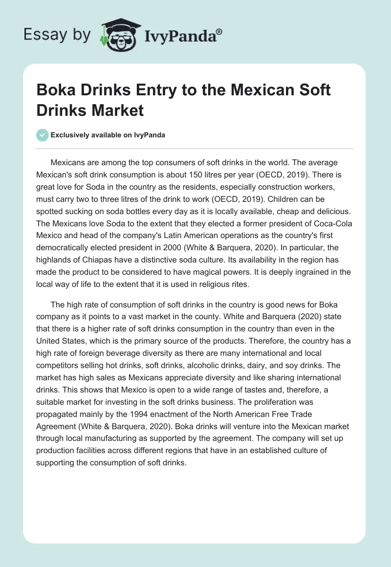 Boka Drinks Entry to the Mexican Soft Drinks Market. Page 1