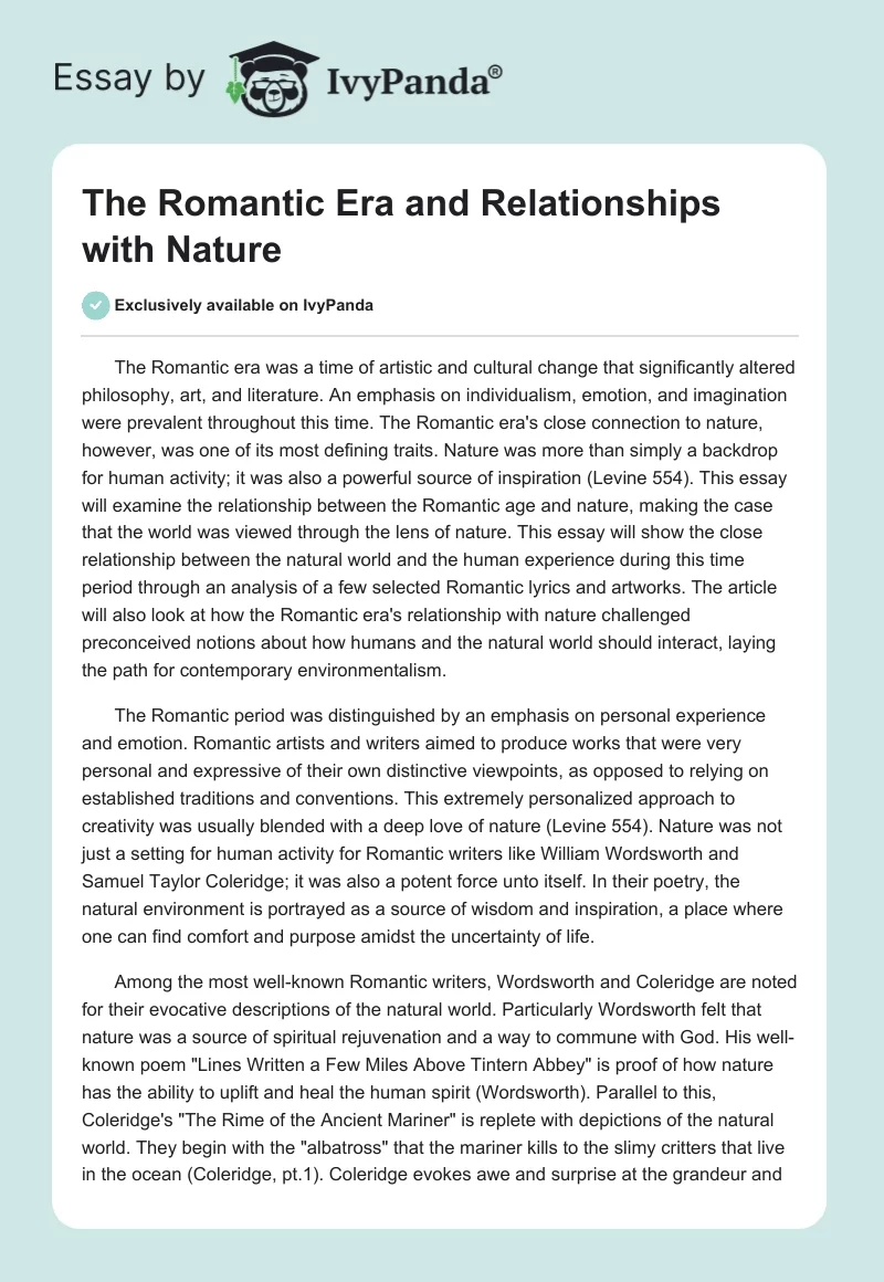 The Romantic Era and Relationships with Nature. Page 1