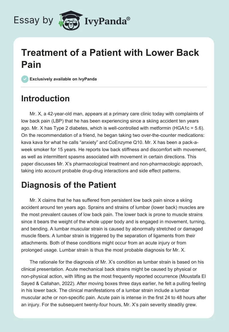 Treatment of a Patient with Lower Back Pain. Page 1