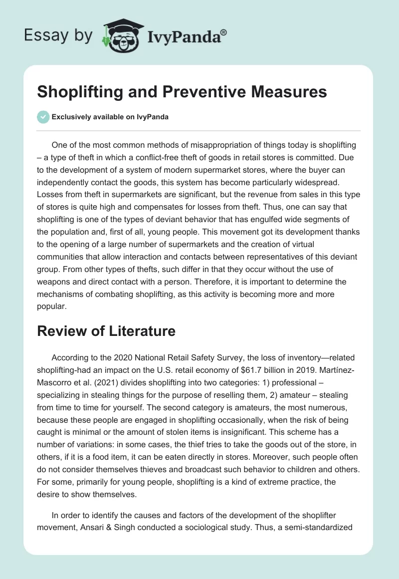 Shoplifting and Preventive Measures. Page 1