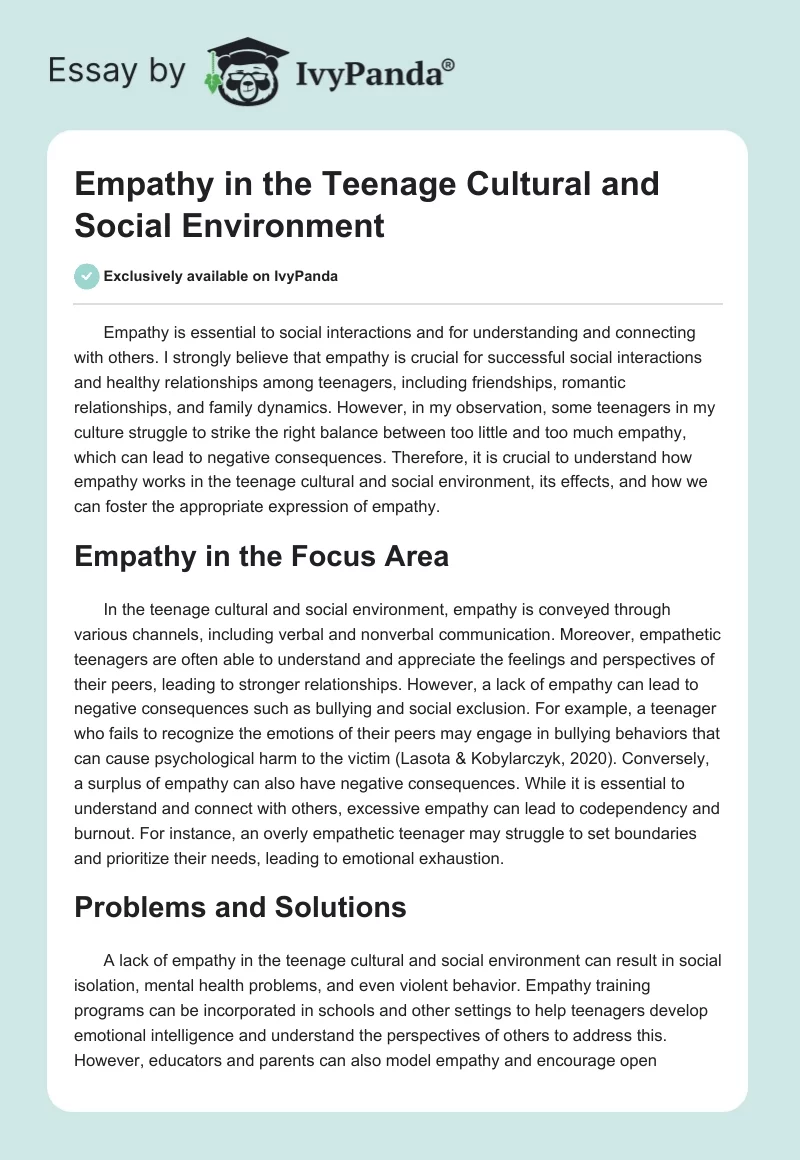Empathy in the Teenage Cultural and Social Environment. Page 1