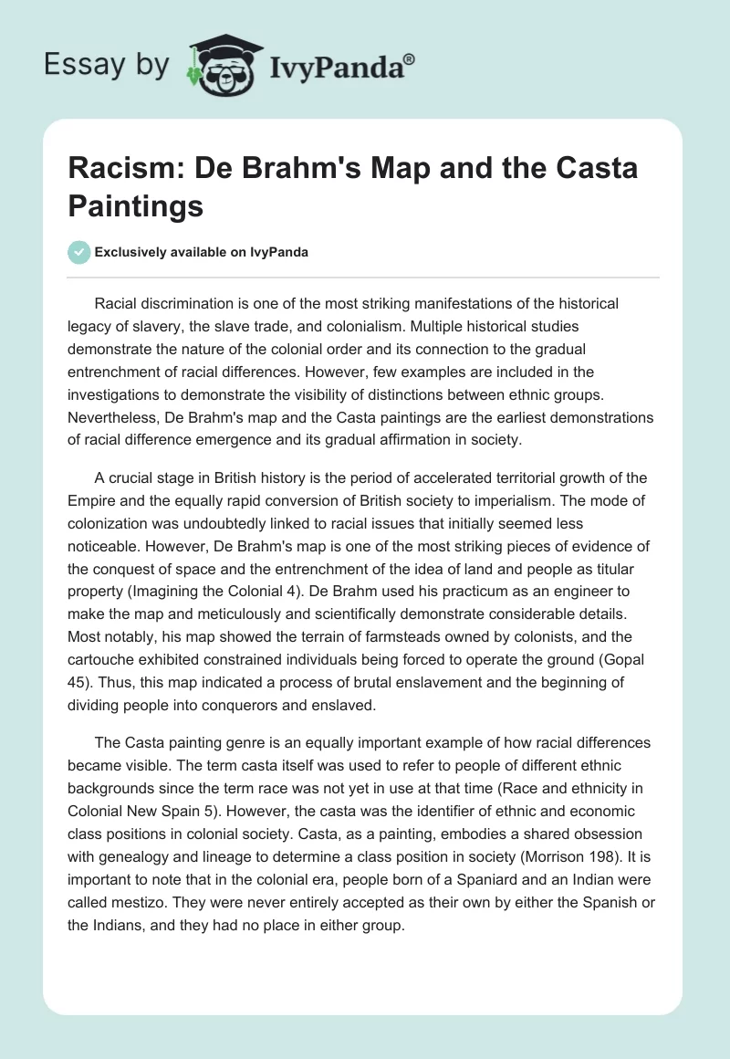 Racism: De Brahm's Map and the Casta Paintings. Page 1