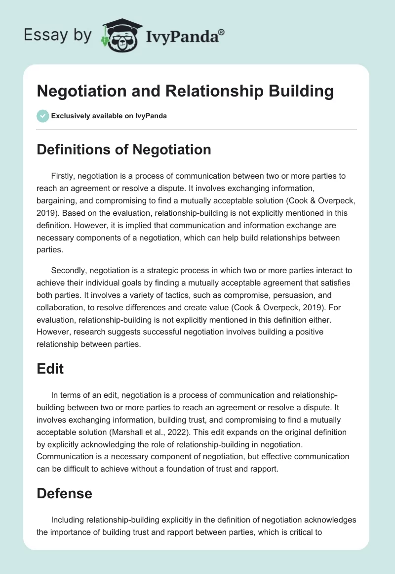 Negotiation and Relationship Building. Page 1